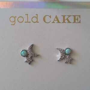 Gold Cake Sterling Silver Opal Moon + Star Earrings